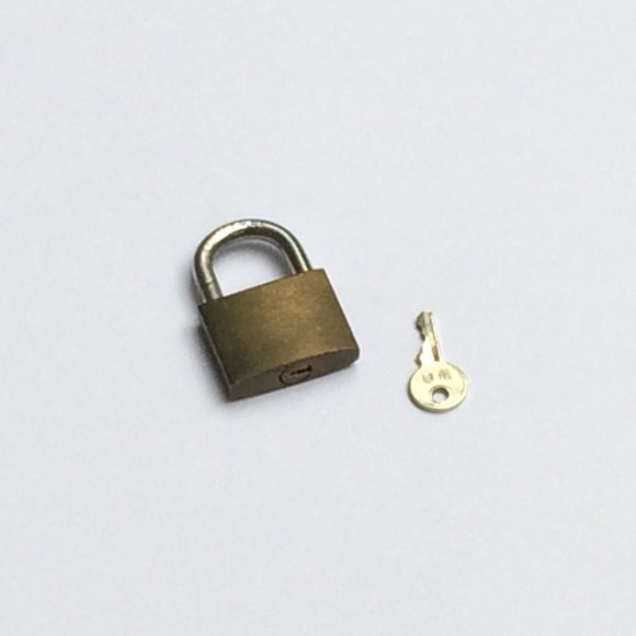 1-1/8" wide Gold brass metal padlock with key for storage or travel - Picture 2 of 5